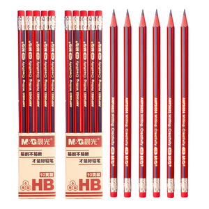 晨光hb铅笔awp30823带橡皮擦头六棱六角杆木杆办公学习书写红黑笔