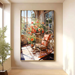 花团锦簇法式复古玄关装饰画大幅假窗户落地画客厅挂画花卉风景画