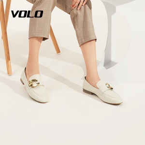 真皮粗跟乐福鞋女舒适羊皮中跟方头休闲百搭单鞋volo女鞋旗舰店998
