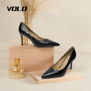 volo2021年春秋新款时尚正装细高跟女鞋优雅浅口尖头ol工作单鞋女