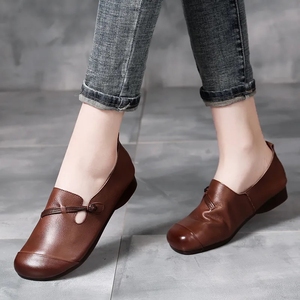 头层软皮单鞋2022春款女士真皮软底舒适皮鞋平底牛筋底中年妈妈鞋