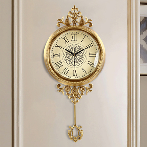 欧式轻奢黄铜钟表挂钟客厅家用现代简约创意装饰美式静音时钟挂墙