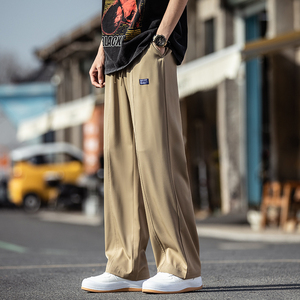 冰丝宽松重磅垂感直筒裤潮男长裤夏季薄款阔腿裤纯色百搭休闲裤子