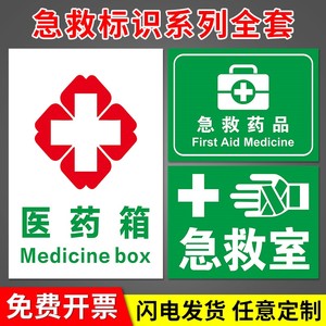 医药急救箱安全标识牌 医疗室急救药品存放处医箱十字急救室医疗组