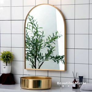 纯正黄铜浴室镜子简约北欧拱门镜卫生间免打孔洗漱台拱形化妆镜