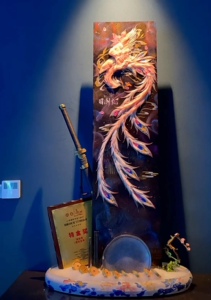 深蓝刺身鱼雕盘海鲜姿造鱼雕板装饰亚克力板创意透明板姿造料理板