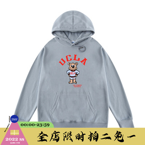 初扶ucla小熊日系文艺小众原创插画宽松男女加绒连帽卫衣外套上衣
