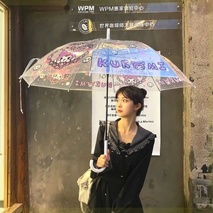 日系软妹二次元酷洛米透明雨伞Kuromi动漫卡通长柄加厚折叠便携