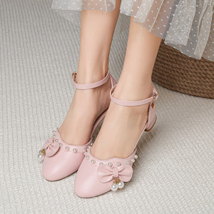 女童公主鞋洋气珍珠蝴蝶结中大童5-8-11岁小学生时尚小女孩高跟鞋