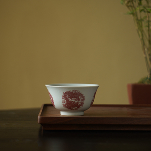 四夕窑景德镇纯手工纯手绘仿古 原矿釉里红 团龙压手杯 陶瓷 茶杯