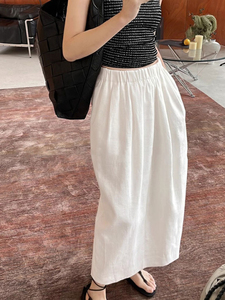 日系慵懒风棉麻白色半身裙女夏季2024新款气质百搭小众高腰中长裙