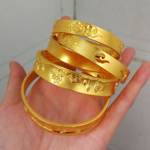 足金9999包银黄金手镯男女款宽面心经开口镯子可调节时尚首饰送礼