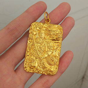 黄金大刀关公吊牌男霸气武财神招财辟邪吊坠足金9999包银金牌送礼