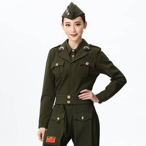 2020秋水兵舞服装军绿色短款外套西服上衣女复古军装列宁服演出服