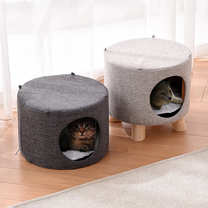 实木猫窝凳子冬季保暖封闭式人猫共用猫咪床屋小房子四季通用宠物