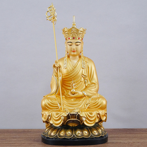 台湾纯铜鎏金地藏王佛像供奉家用地藏王菩萨像坐莲娑婆三圣像摆件