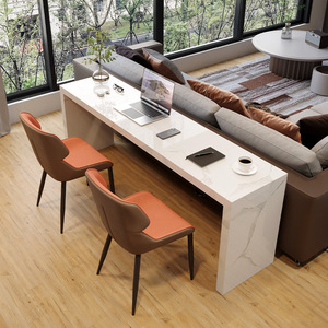 轻奢客厅大书桌餐桌一体60cm宽家用工作台小户型沙发后岩板长条桌