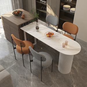 开放式厨房吧台隔断轻奢现代极窄小户型家用半圆法式岩板岛台餐桌