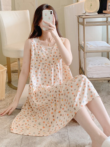 韩版2023年新款棉绸睡裙女士无袖加大码睡衣夏季人造棉舒适居家服