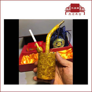 名贵名贵黄金樟烟斗金丝楠木烟双重过滤烟杆双用烟嘴烟品质保证