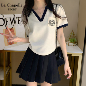 学院风短袖jk制服套装女夏季韩系小个子收腰显瘦上衣百褶裙两件套