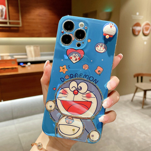 蓝光diy卡通叮当猫适用iphone13promax手机壳新款苹果12闪粉水钻11
