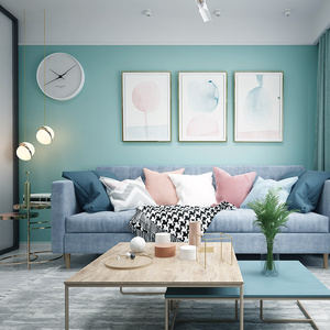 绿色电视背景墙布网红北欧客厅全屋高档无缝纯色硅藻泥孔雀绿壁布