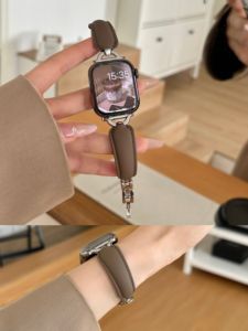 中古手镯款牛皮真皮表带适用于applewatch78s9苹果手表SE6543表链