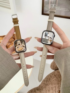 细款拼色小羊皮真皮适用于S9苹果手表带iwatch8765se女款柔软腕带