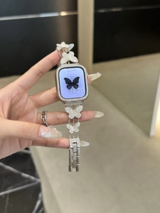 蝴蝶细钻金属表带星光色适用于s78iwatch654SE苹果手表带s9女首饰