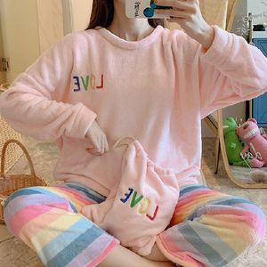 芬怡罗丽丝秋冬珊瑚绒睡衣女保暖加厚绒甜美可爱法兰绒家居服套装