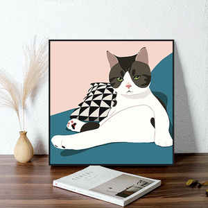 潇洒猫 油画diy清新卡通猫咪画画手工涂鸦卧室装饰画北欧风丙烯画