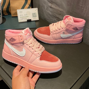 aj低帮影子粉高帮鞋女2022爆款运动樱花粉真皮钩钩空军一号潮板鞋
