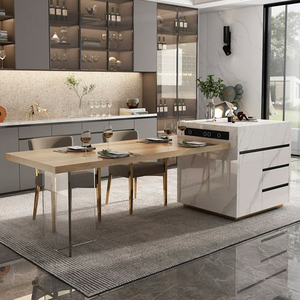 岩板岛台餐桌一体悬浮亚克力意式极简厨房储物中岛台轻奢实木餐桌