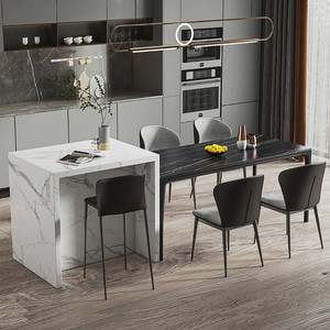 厨房餐厅开放式轻奢中岛台岩板餐桌一体成品家用定制储物吧台组合