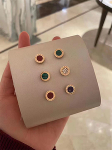 bvlgari/宝格丽 18k玫瑰金单边圆饼耳环黑玛瑙男女情侣圆形耳钉