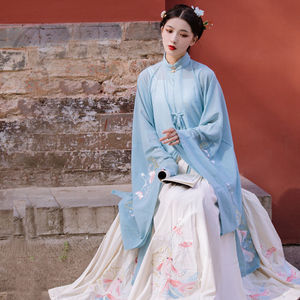 出租明制汉服褙子长衫套装夏季清新薄款改良古装女大袖衫拍照服装