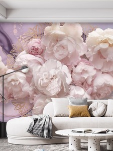 美式牡丹花背景墙布美妆美容店壁纸粉色花朵卧室床头客厅沙发壁布