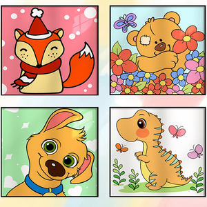 数字油画儿童diy油彩画简单小尺寸卡通动漫迷你动物手工填充画