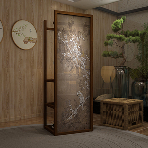 中式实木屏风隔断客厅玄关房间挂衣收纳装饰书房置物架可移动座屏