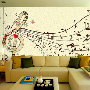 无纺布壁纸培训学校音乐教室墙纸卡通乐谱音符无缝大型壁画 儿童