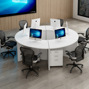 定制异形工作位白色办公桌时尚圆形电脑桌弧形工作位拼接个性桌子
