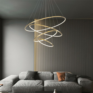 北欧轻奢客厅几何圆形鱼线吊灯后现代样板房酒店简约餐厅卧室灯具