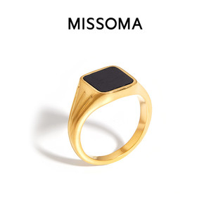 Missoma黑色方形图章戒指高级感镀18k金食指戒男女同款情侣礼物