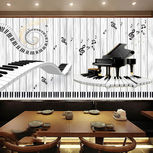 音乐钢琴键墙纸声乐教室壁纸琴行前台装修工作室形象背景墙3d立体