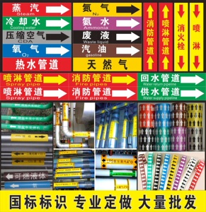 反光管道标识蒸汽热水消防喷淋管道标贴氧氮氢氩氦气真空压缩空气管路