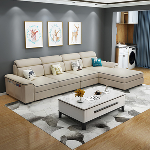 科技布沙发组合简约现代欧式L型客厅小户型免洗布艺转角双人沙发