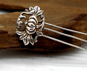 少见的镂空瓜鼠纹老银簪-清代民国老银饰老银发簪头饰古董首饰