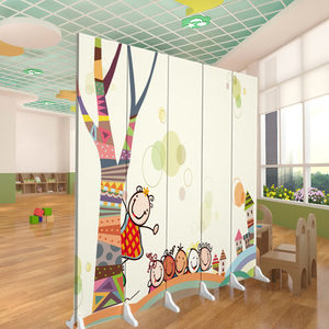 现代简约抽象屏风隔断时尚客厅儿童房幼儿园学校卡通图案移动折屏