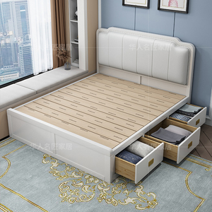美式实木床白色双人床简约主卧轻奢抽屉床箱体床带抽屉收纳储物床